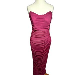 Mable Ruched Dress size large magenta pink purple bodycon strapless EUC fitted